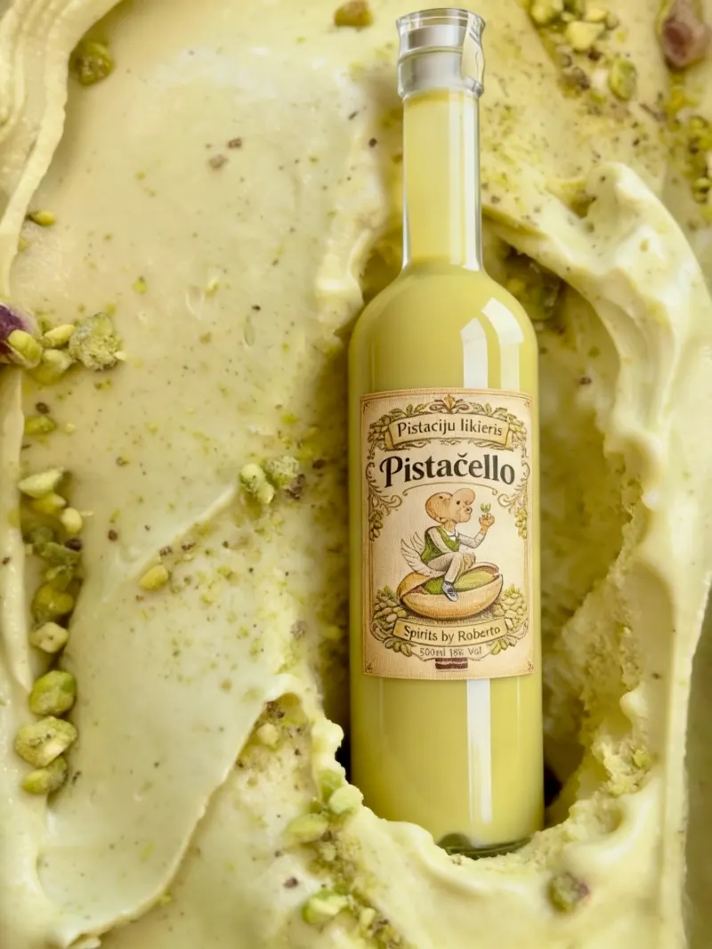 Pistačello pudele pistāciju saldējumā